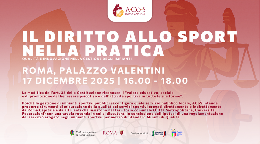 ACoS presenta il convegno "Il diritto allo sport nella pratica: qualità e innovazione nella gestione degli impianti"